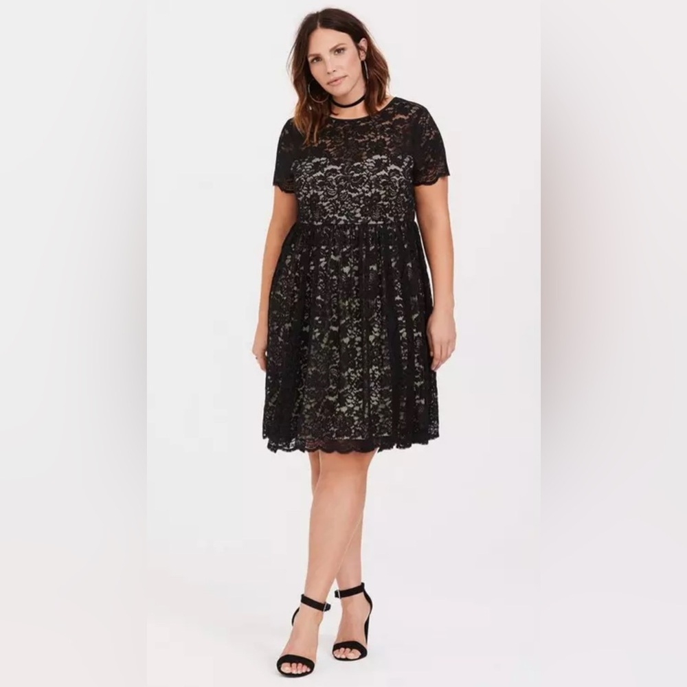 Torrid - Black Lace Illusion Neck Skater Dress